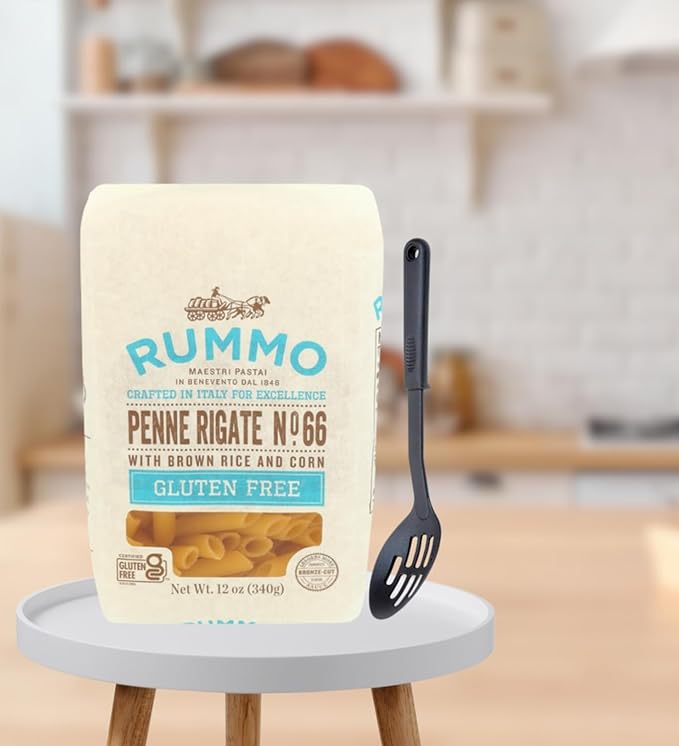 Penne Pasta – 7x Pasta Penne Rigate 12oz Bundle with 1x Slotted Spoon – Gluten Italian-pasta with sauce-holding texture and non-stick safe utensil – Gift Set (8 Items)
