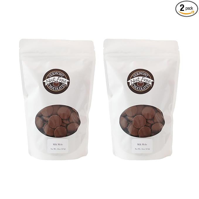 Vermont Nut Free Chocolates Melts (Milk) 16 Ounces 2 Bags Nut-Free Egg-Free Kosher