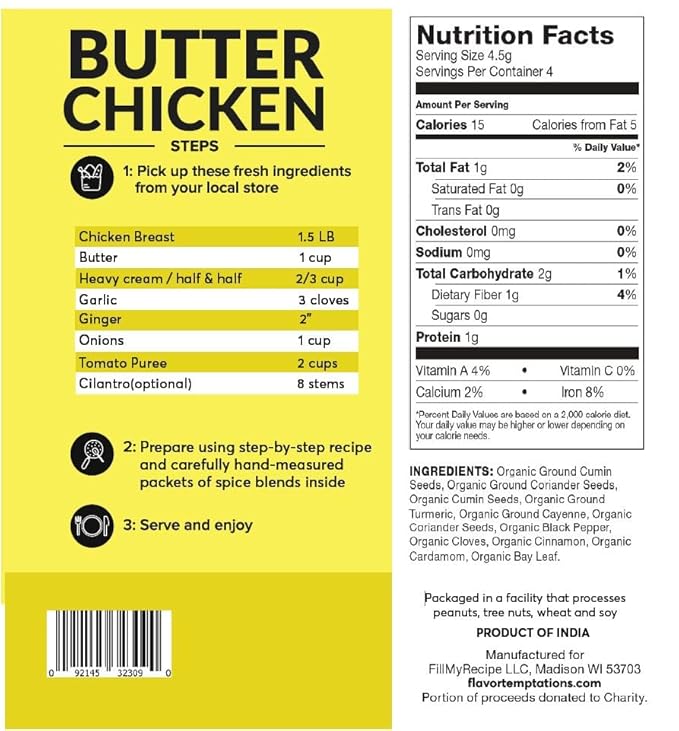 Butter Chicken Makhani Tandoori Chicken Beef Vindaloo Indian food spice kits by Flavor Temptations | Home Cook Authentic Indian Food | Organic Gluten Free No Sodium (3 Spice Kits)