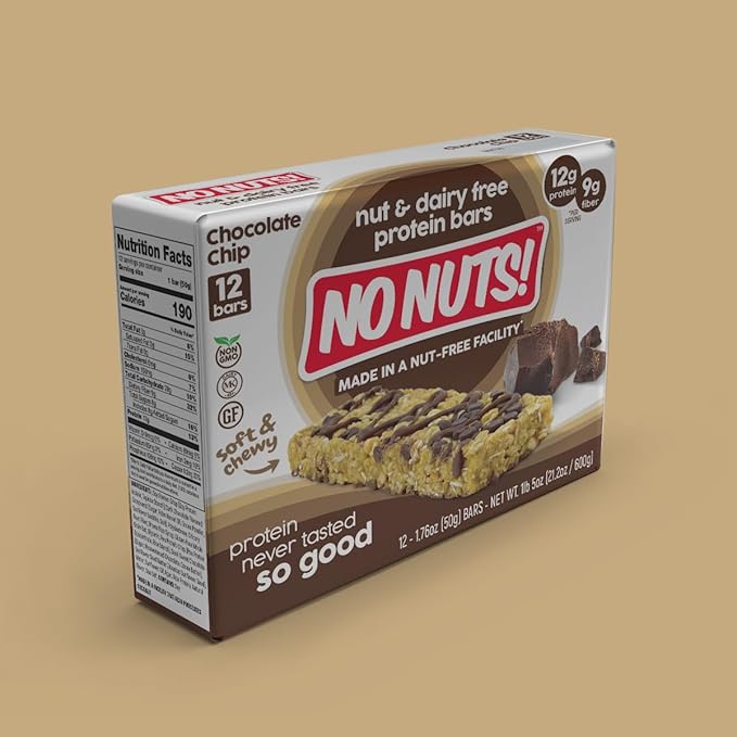 No Nuts! Chocolate Chip Protein Bars 100% Nut-Free &amp School-Safe | 12g Plant Protein Vegan Gluten-Free Non-GMO Organic Kosher | 12 Count