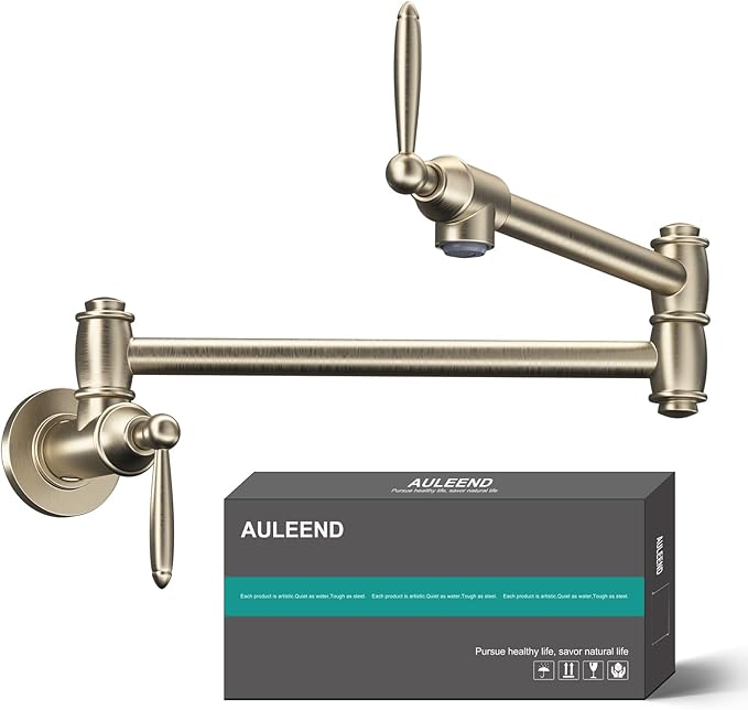 Wall-Mounted Foldable Brass Pot Filler Faucet for Kitchen Multifunctional Adjustable Water Faucet (Brushed Gold)