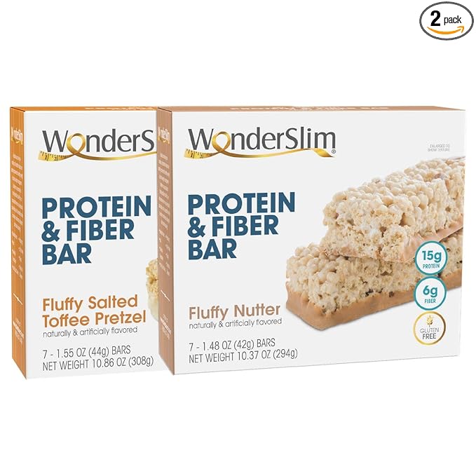 WonderSlim Protein and Fiber Bar Bundle Fluffy Salted Toffee Pretzel &amp Fluffy Nutter