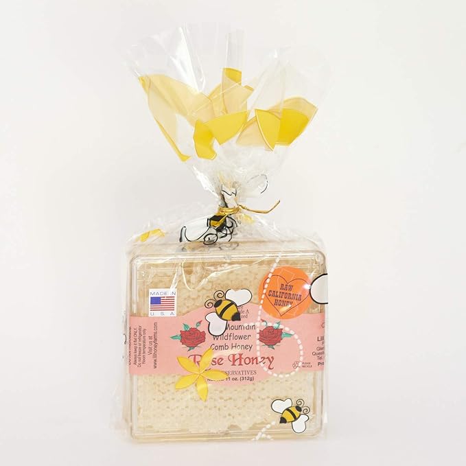 California Raw Mountain Wildflower Comb Rose Honey Honeycomb 11 Oz. Pure 100% Natural Gift Wrapped 2PK