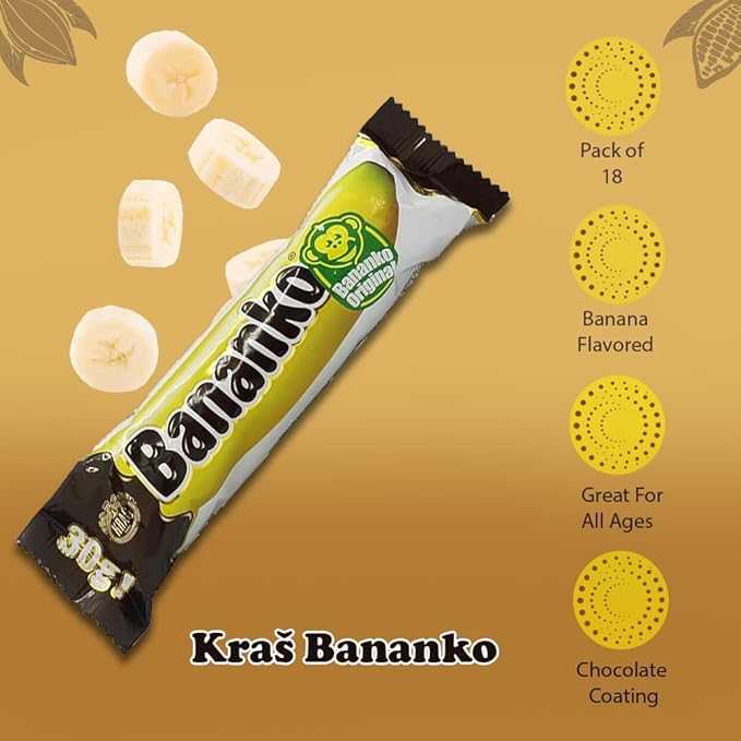 Kraš Bananko 120g - Irresistibly Delicious Mini Chocolate Covered Foam Bananas - Treat Yourself to Every Bite of Sweet Bliss! Pack of 5 (30G 18 Pack)