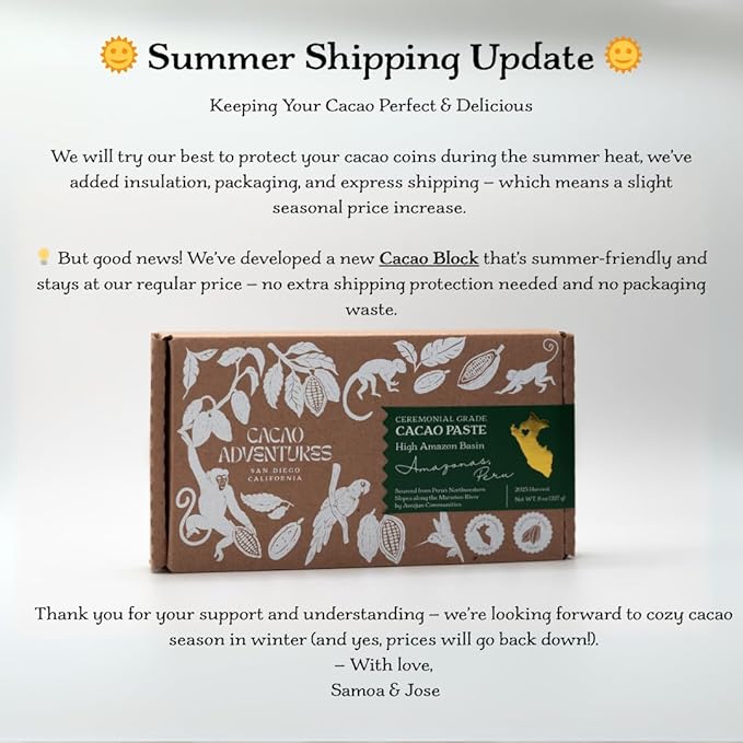 Cacao Adventures Ceremonial Cacao | Sacred Valley Peru 100% Pure Raw |Dairy Free &amp Vegan | Unsweetened | Ethically sourced and sustainably grown | Ceremony | Cusco Chuncho 8 oz
