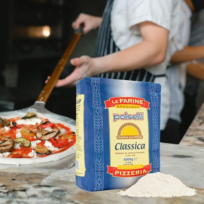 POLSELLI Classica Tipo 00 Double Zero Flour Extra Fine 11 lbs (5 kg) Neapolitan Italian Pizza Bread Pasta and more All Natural Unbleached Unbromated No Additives