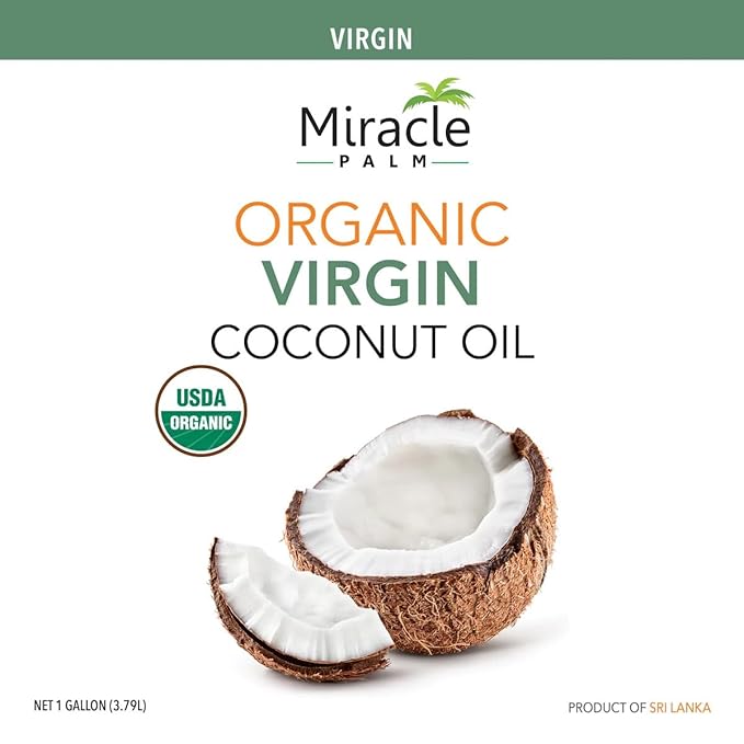 Miracle Palm Virgin Coconut Oil128 Fl Oz (Pack of 1) USDA Organic Non-GMO Raw &amp Unrefined - Ideal for Skin Hair Baby Care &amp Cooking - Cold Pressed &amp Pure - Long Lasting with Pleasant