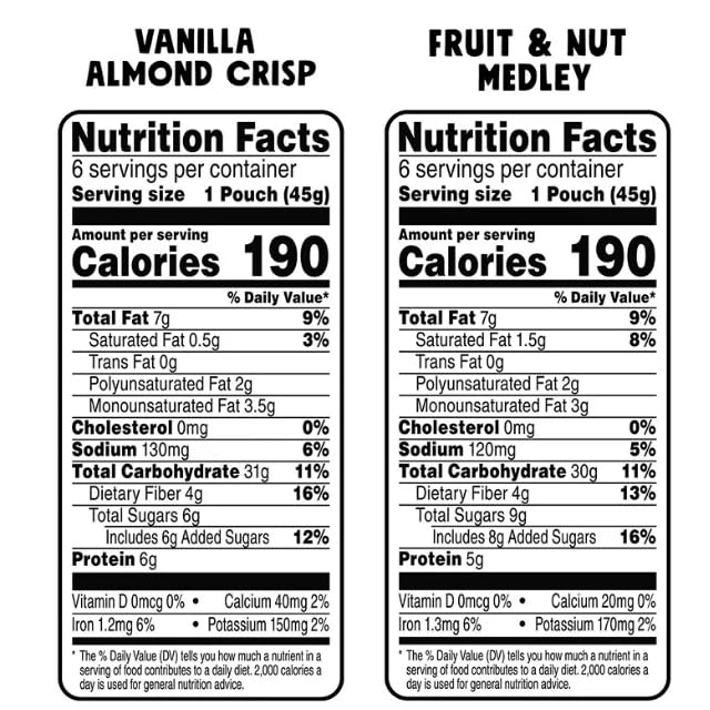 Granola Variety Pack Vanilla Almond Crisp and Fruit &amp Nut Medley 12 Pouches 1.6 oz To Go Packs (1 Pack)