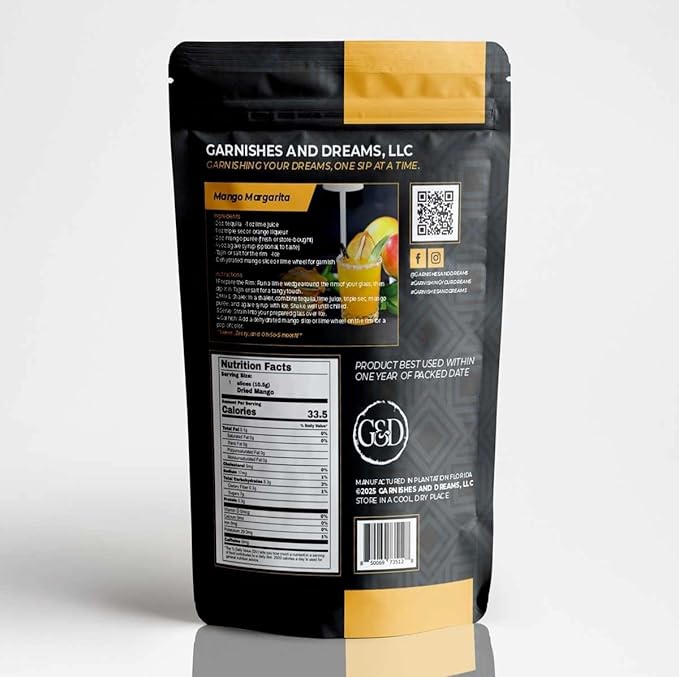 Garnishes &amp Dreams Dehydrated &amp Dried Mango Slices (7oz) – Natural Tropical Fruit for Cocktails Mixology Desserts &amp Healthy Snacking No Sugar Added Edible Dried Mango for Drinks &amp