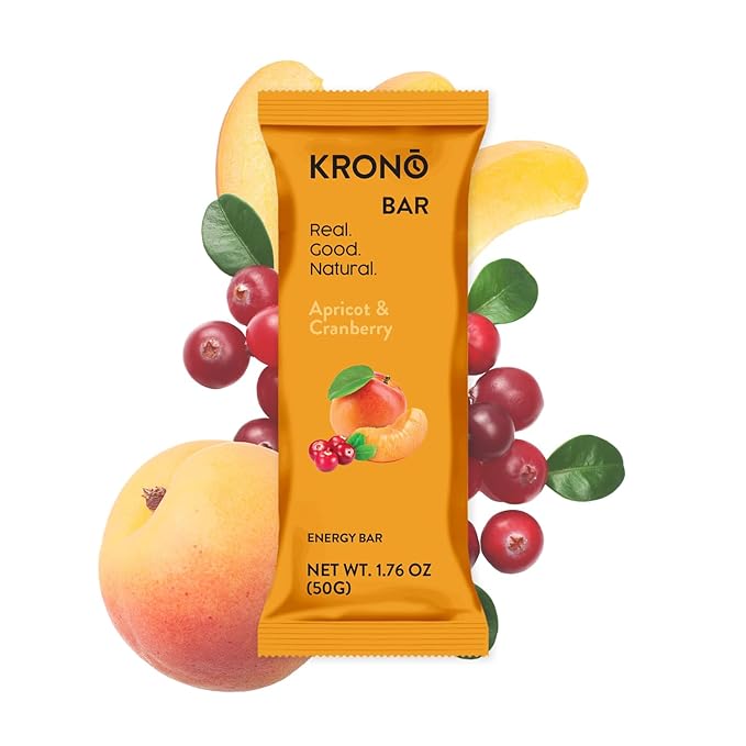 Krono Nutrition Energy Bar - Made with Natural Ingredients - Vegan - Gluten Free - Nuts Free - Soy Free - 50 gram per bars - 12 bars per box (12 count Apricot &amp Cranberry)