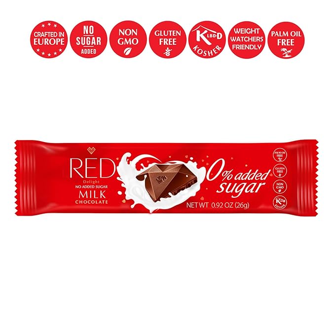 Red Delight Milk Chocolate Snack Bars - Pack of 24 Diamond-Shaped Milk Chocolates (22.08oz) with Rich Cocoa Flavor - European-Style Dark Chocolates - No Added Sugar Gluten-Free and Kosher Certified