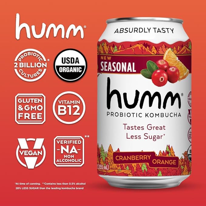 Humm Kombucha Cranberry Orange Organic Vegan &amp GMO Free (24 Pack)
