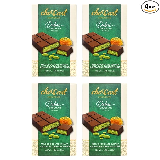 choccart Pistachio Dubai Chocolate Bars – 4 Pack Bundle | Premium Milk Chocolate with Pistachio Filling | 4 x 20g | Made in UAE