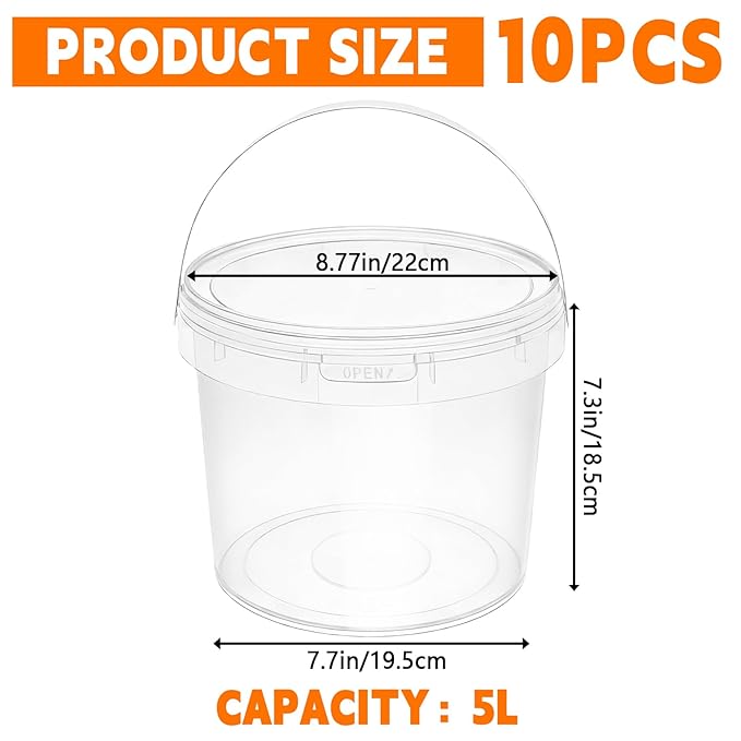 BOUTICOL 10 PCS Maple Syrup Collection Buckets - 5 L Clear Plastic Maple Syrup Tapping Containers with Lids for Experts or Beginners Maple Birch Syrup Collection Supplies