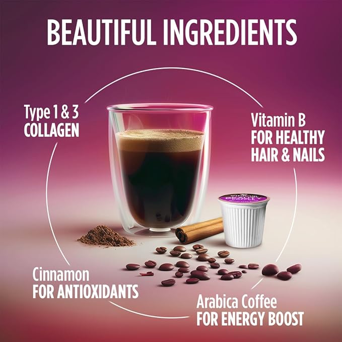 VitaCup Beauty Collagen Coffee Pods for Hair Skin &amp Nails with Biotin &amp Folate Medium Dark Roast Keto Friendly Single Serve Pod Compatible with Keurig K-Cup Brewers16 Ct