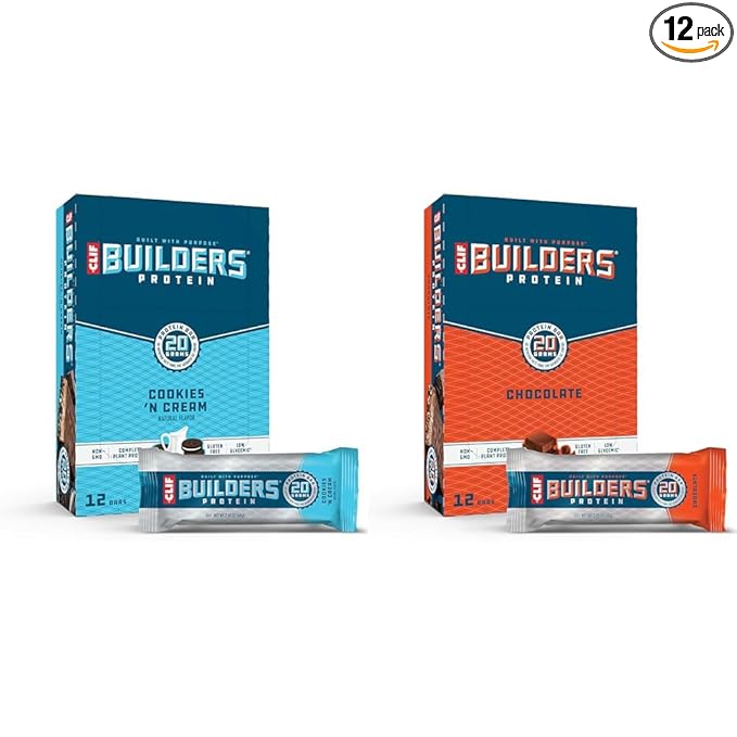 CLIFF Builders Protein Bars Bundle - Cookies 'n Cream &amp Chocolate Flavors - 20g Protein - 2.4 oz. (12 Count) Each