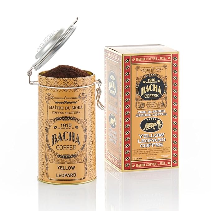 Bacha Coffee | Yellow Leopard Fine Blended Ground Beans Medium Roast 100% Arabica Specialty Coffee 250g Autograph Collection Gift Box