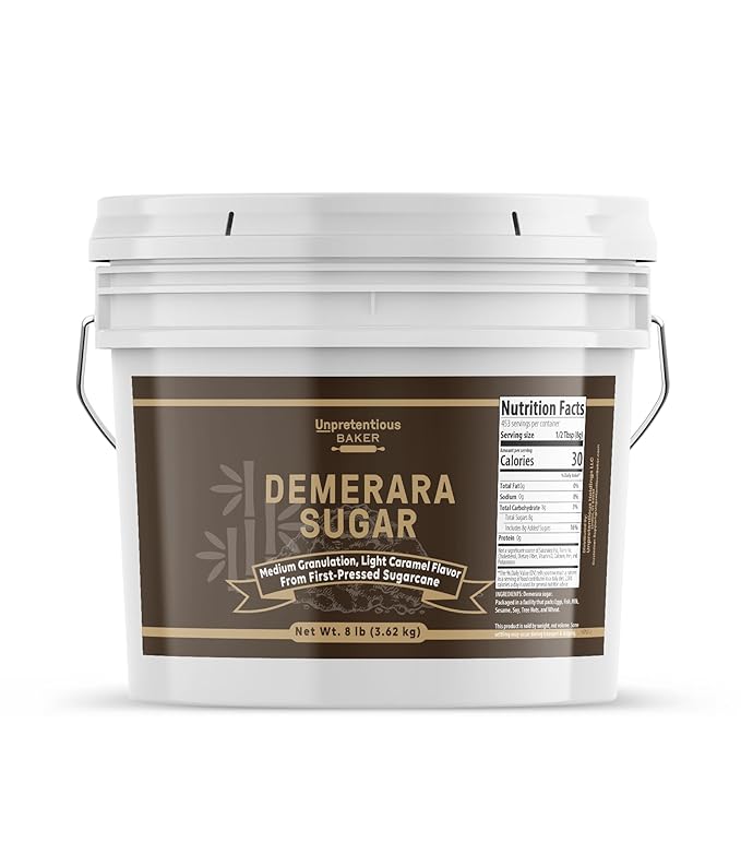 Unpretentious Demerara Sugar Raw First-Pressed Sugarcane Crystals For Drinks &amp Baking (1 Gallon)