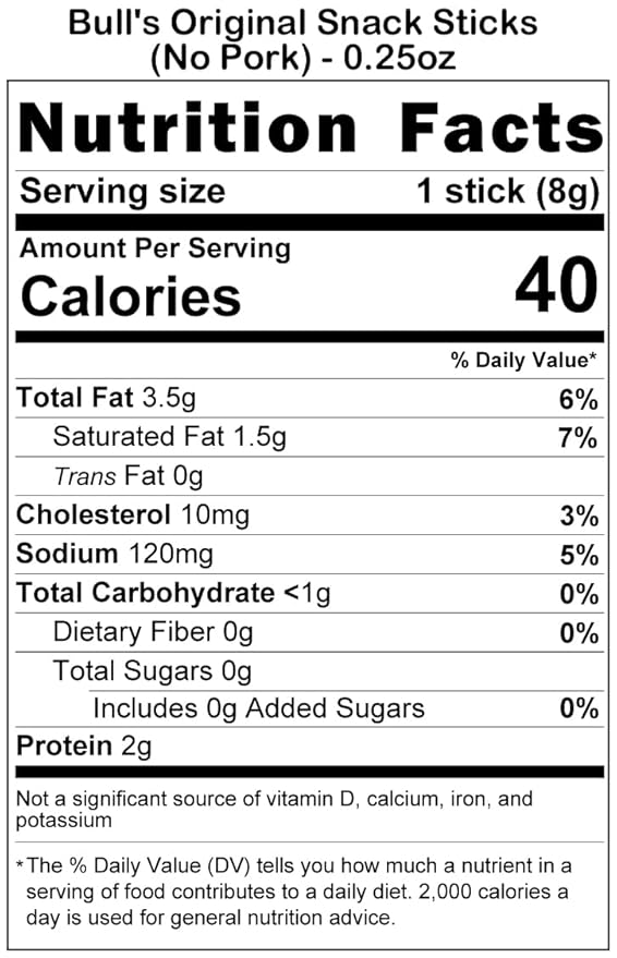 Bull's Original 0.25oz Snack Sticks – 100 Count Box (Made with beef and chicken – no pork)