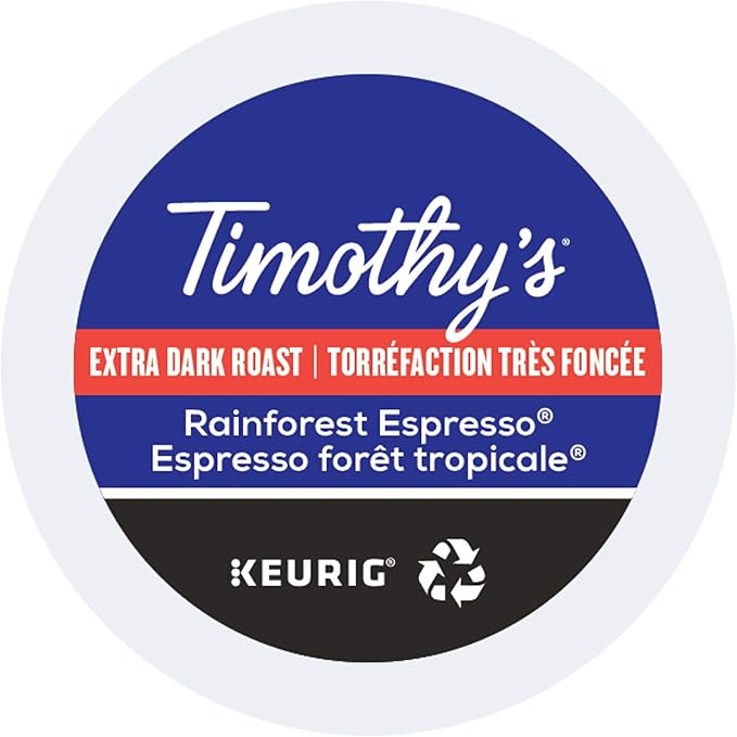 Timothy's Rainforest Espresso Single-Serve Keurig K-Cup Pods Extra Dark Roast Coffee 96 Count