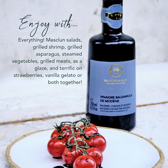 Aged Balsamic Vinegar of Modena IGP – Premium Italian Barrel-Aged Balsamic Vinegar – 100% Grape Must No Caramel Coloring – Smooth Gourmet Vinegar for Salads Cheese Marinades &amp Glazes – 8.5 fl o
