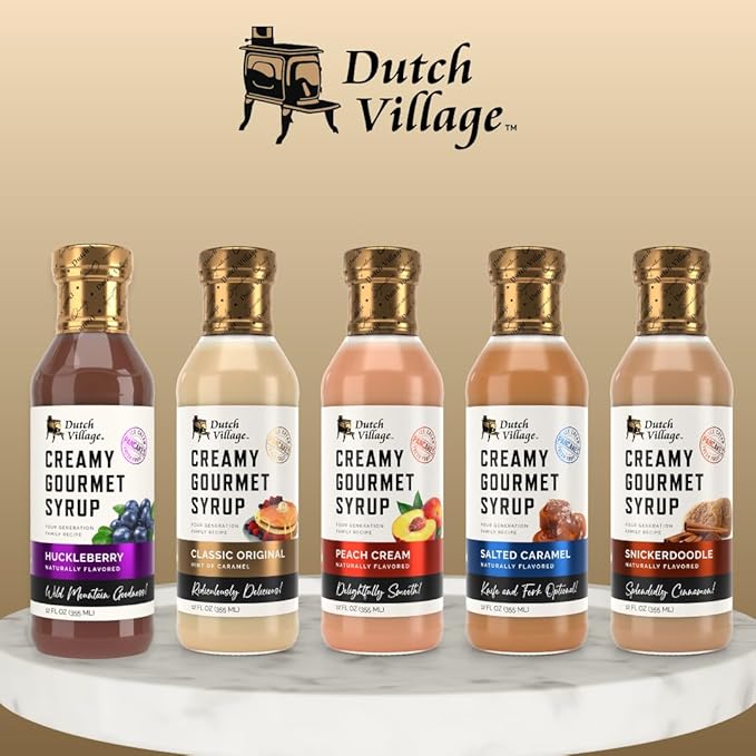 Creamy Gourmet Breakfast &amp Dessert Syrup | Organic Ingredients - Clean Label | No Preservatives Artificial Flavors or Corn Syrup | Gluten-Free | Dutch Village Huckleberry 12 fl oz -2 PK