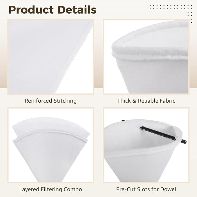 18 PCS Maple Syrup Filters Set 3 Pcs Heavy Duty Boiling Filters &amp 15 Pcs Thin Non-Woven Fabric Pre Filter Deep Cone-Shaped Strainers for Syrup Oil Coffee Home or Commercial Use (1 Qt)