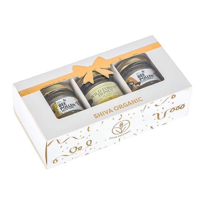White and Gold Gift Box (50g Honey + 2x25g Bee Pollen each)