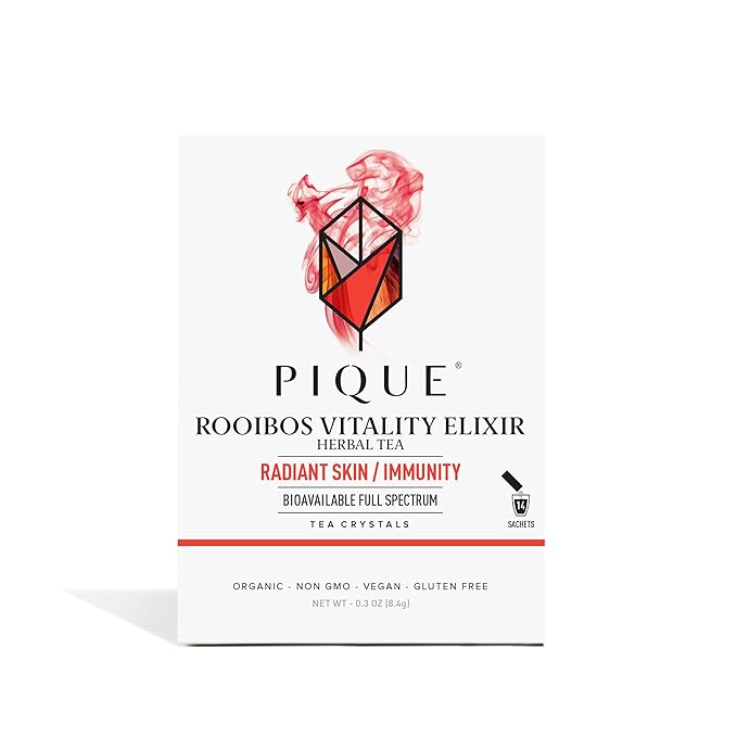 Pique Organic Rooibos Tea - Naturally Caffeine-Free Herbal Tea Powerful Antioxidants for Healthy Immune System &amp Digestion Pure South African Red Bush - 14 Single Servings (1 Pack)