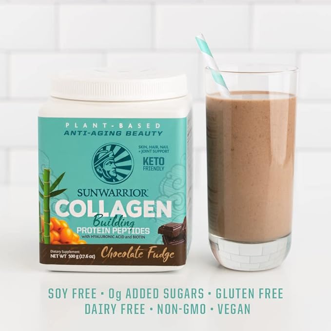 Sunwarrior Classic Vegan Protein Powder | Plant-Based 30 Servings Chocolate &amp Collagen Building Powder Hyaluronic Acid | 20 Servings Chocolate Flavored