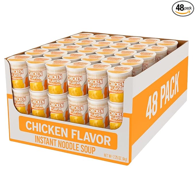 Chicken Flavor Instant Noodle Soup Ready in Minutes Bulk Pack of 48 Cups Quick Meal