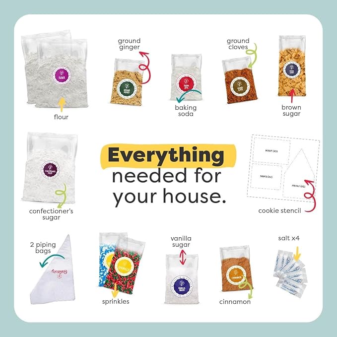 Baketivity Holiday Gingerbread House Kit And Kids Cookbook - Bake And Build Edible Gingerbread House - Kids Baking Set With Materials And Premeasured Ingredients