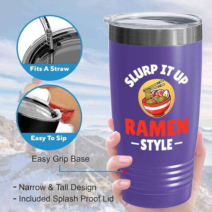 Ramen Lover Purple Edition Viking Tumbler 20oz - Slurp it up - Food Lovers chicken pumpkin vegan pantry spicy noodles