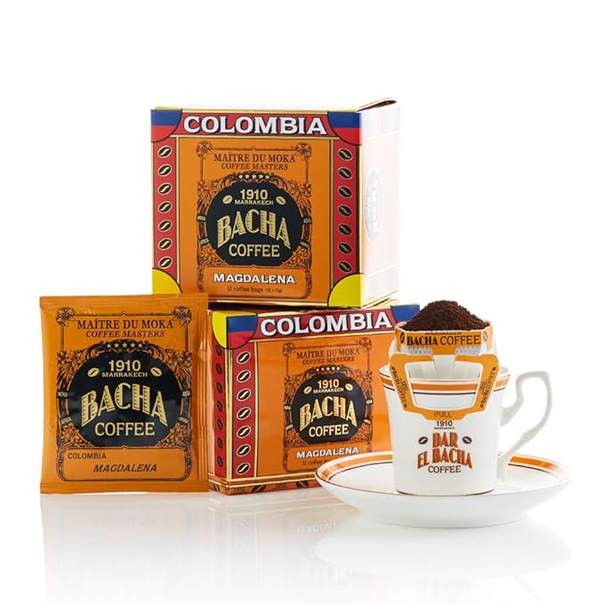 Bacha Coffee | Magdalena Colombia Single Origin Medium Roast 100% Arabica Specialty Coffee 12 Coffee Drip Bags Gift Box