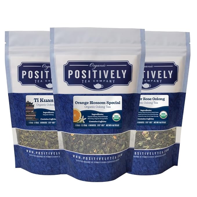 Organic Positively Tea Company Oolong Tea Sampler Loose Leaf 4 Ounce 3 Pack