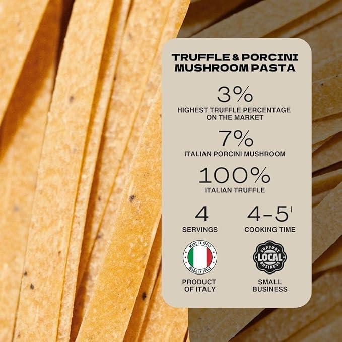 TartufLanghe Egg Tagliatelle with Porcini Mushroom and Black Truffle Gourmet Italian Pasta for Sauces Meats Appetizers and Fine Dining Dishes - 8.81 OZ (Pack of 1)