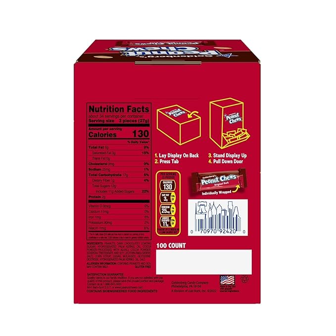 Goldenberg's Peanut Chews Original Dark Gluten Free Individually Wrapped 100 Pieces 32 oz (2lbs)