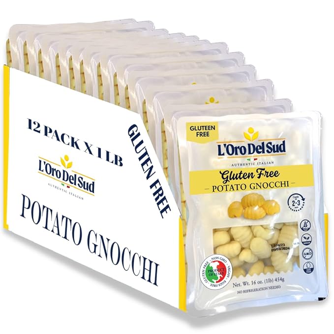 L'Oro Del Sud - Gluten Free Potato Gnocchi Cooks in 2-3 Minutes Shelf Stable Product of Italy Wheat Free Eggs Free Vegan (12 Pack x 1 lb)