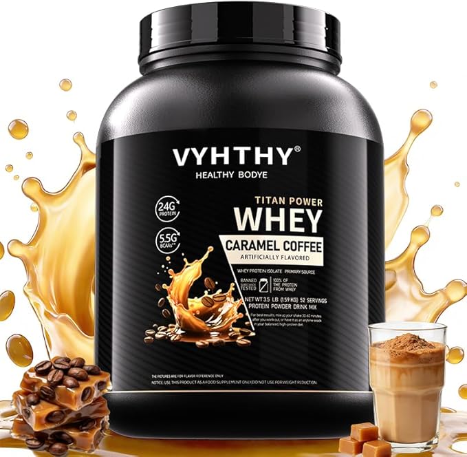 Caramel Coffee Flavored Whey Protein Powder24g Protein per Serving Fast-Absorbing Concentrated whey Protein Low Sugar Gluten-Free Natural Flavor 3.5lbs(56oz)