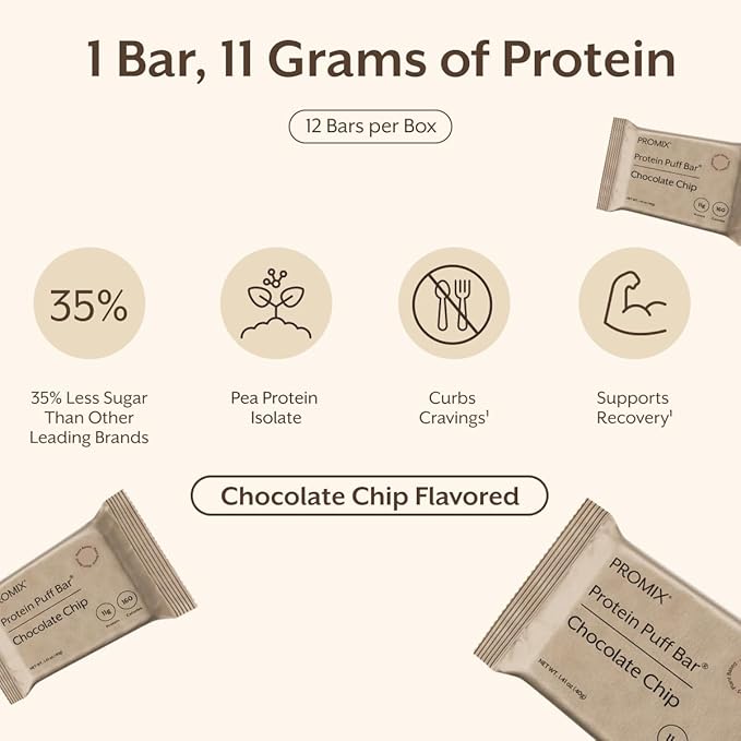 ProMix Nutrition Protein Plant Based Puff Bars - Chocolate - Marshmallow Crispy Treat - High Protein &amp Low Calorie - 12 Bars