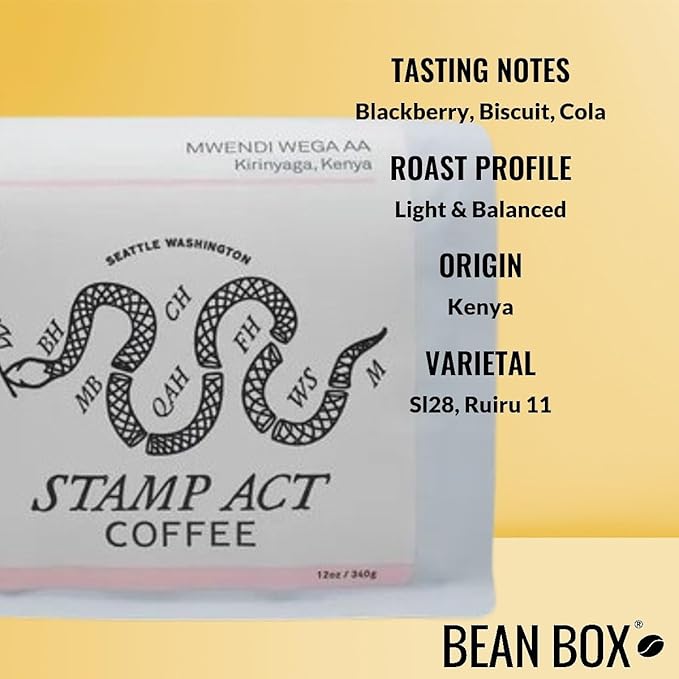 Mwendi Wega AA Kenya - Roasted by Stamp Act - Whole Bean Coffee - 2 Pound Bag
