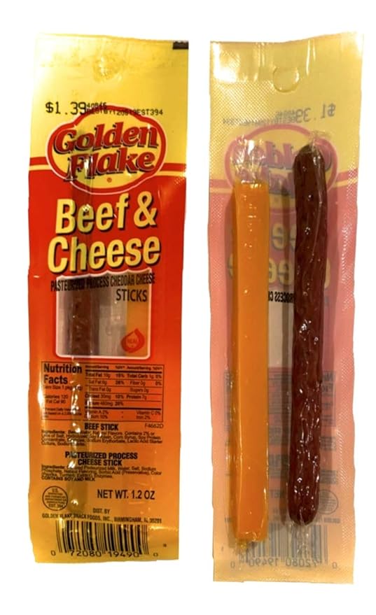 Golden Flake Beef &amp Cheese Sticks 1.2 oz Packages (Box of 12)