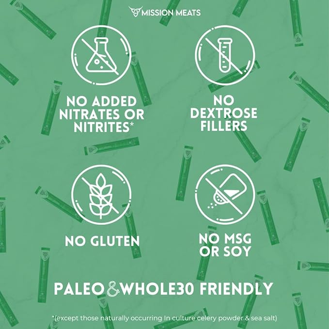 Mission Meats Beef Sticks – 100% Grass Fed &amp Pasture Raised Zero Sugar Gluten Free Individually Wrapped Healthy Snacks Whole 30 &amp Paleo Friendly Original 1oz (Pack of 72)