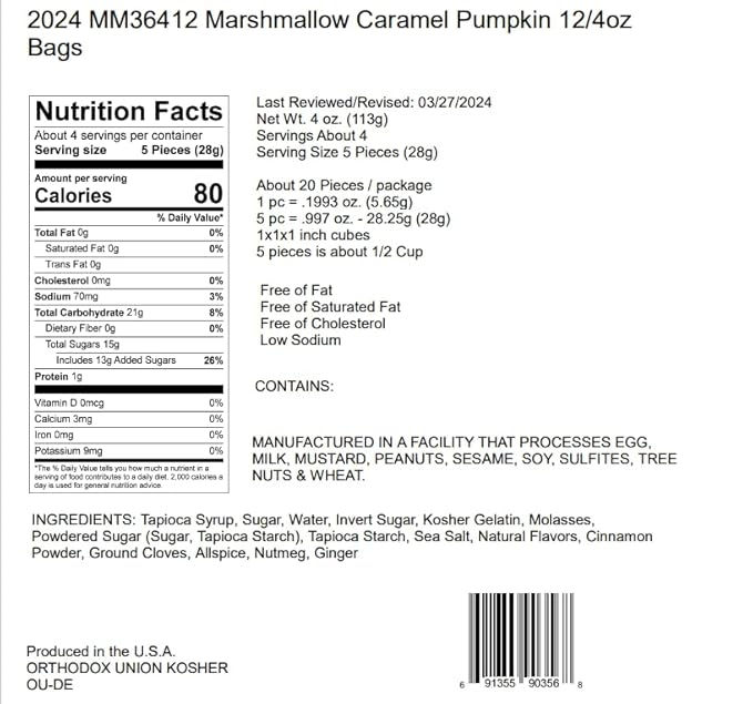 Hammond's Candies | Caramel Pumpkin Marshmallows | 4 Bags Great for Snacking | Hot Chocolate S’mores and Homemade Brownies | Small Batches | Handcrafted in the USA