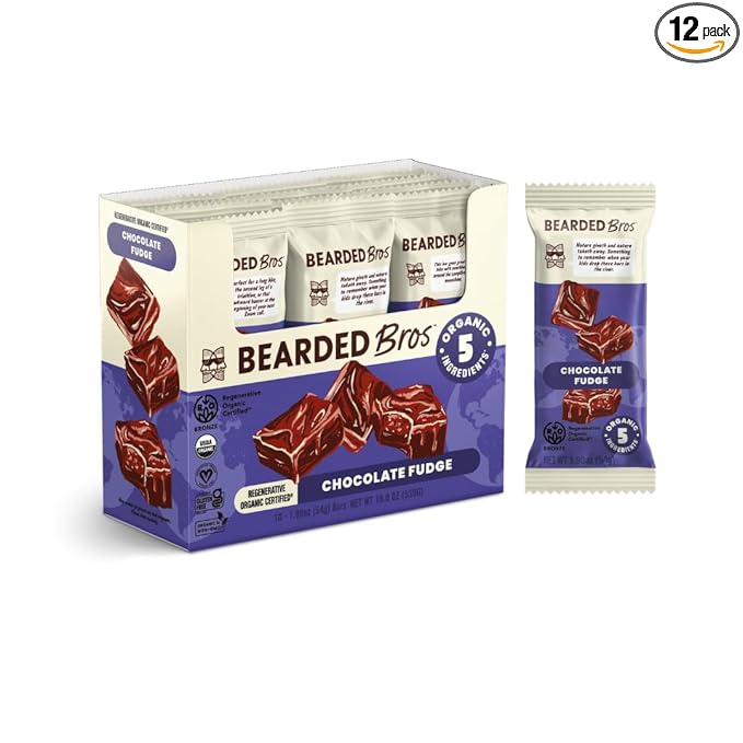 Bearded Brothers Organic Vegan Energy Bars - Gluten &amp Soy Free Paleo Whole 30 | Non GMO Low Glycemic High Protein Fiber (10 Pack Chocolate Fudge)