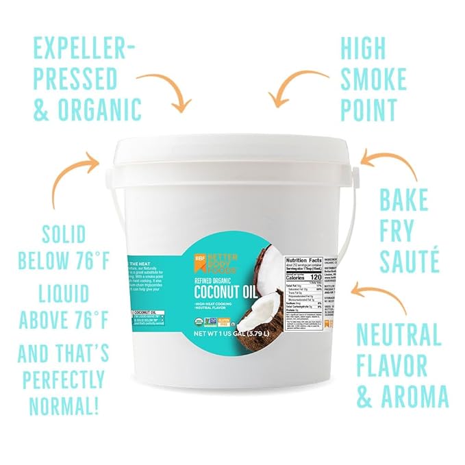 BetterBody Foods Refined Organic Coconut Oil with Neutral Flavor and Aroma Non-GMO Cooking Oil 1 Gallon