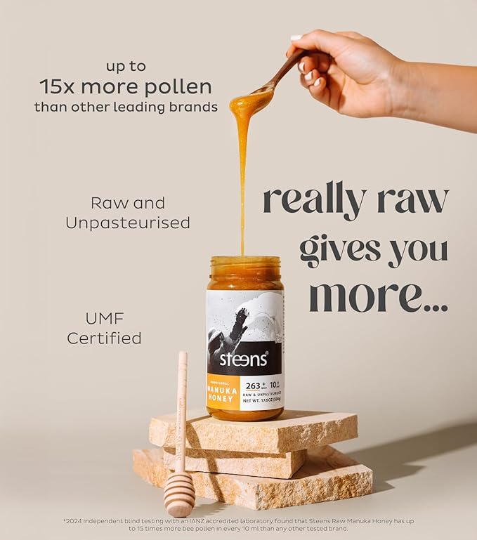 Steens Manuka Honey - MGO 263+ - Pure &amp Raw 100% Certified UMF 10+ Manuka Honey - Bottled and Sealed in New Zealand - 17.6 oz Jar…