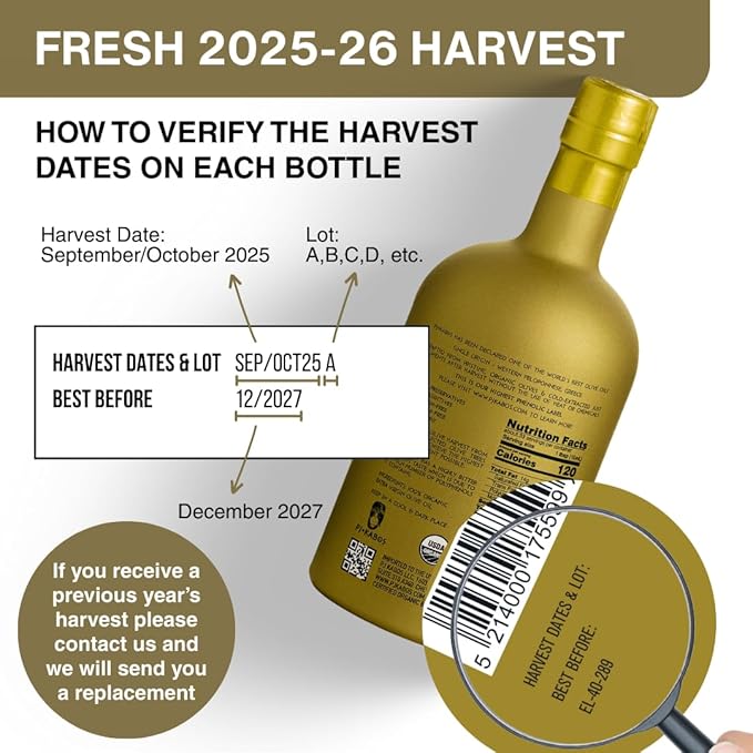 P.J. KABOS 2025/26 Fresh Harvest Extremely High Phenolic (900+ mg/kg) USDA Organic Greek Extra Virgin Olive Oil Kosher Cold Extracted 16.9oz Glass Bottle PJ KABOS “Family Reserve Organic - Pheno