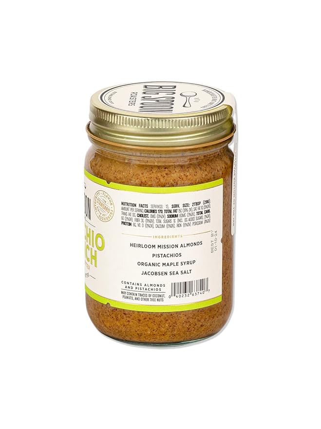 Big Spoon Roasters Almond &amp Pistachio Butter w/Raw Honey &amp Sea Salt - Keto Friendly Low Sugar Almond Butter - Crunchy Pistachio Butter w/Bee-Friendly Almonds - Gourmet Vegan Nut Butter - 26
