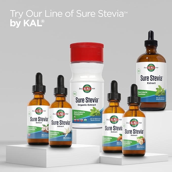 KAL Sure Stevia Extract Powder Low Carb Plant Based Stevia Sweetener Great Taste Zero Calories Zero Sugar Low Glycemic &amp Perfect for a Keto Diet 60-Day Guarantee Approx. 1820 Servings 3.5